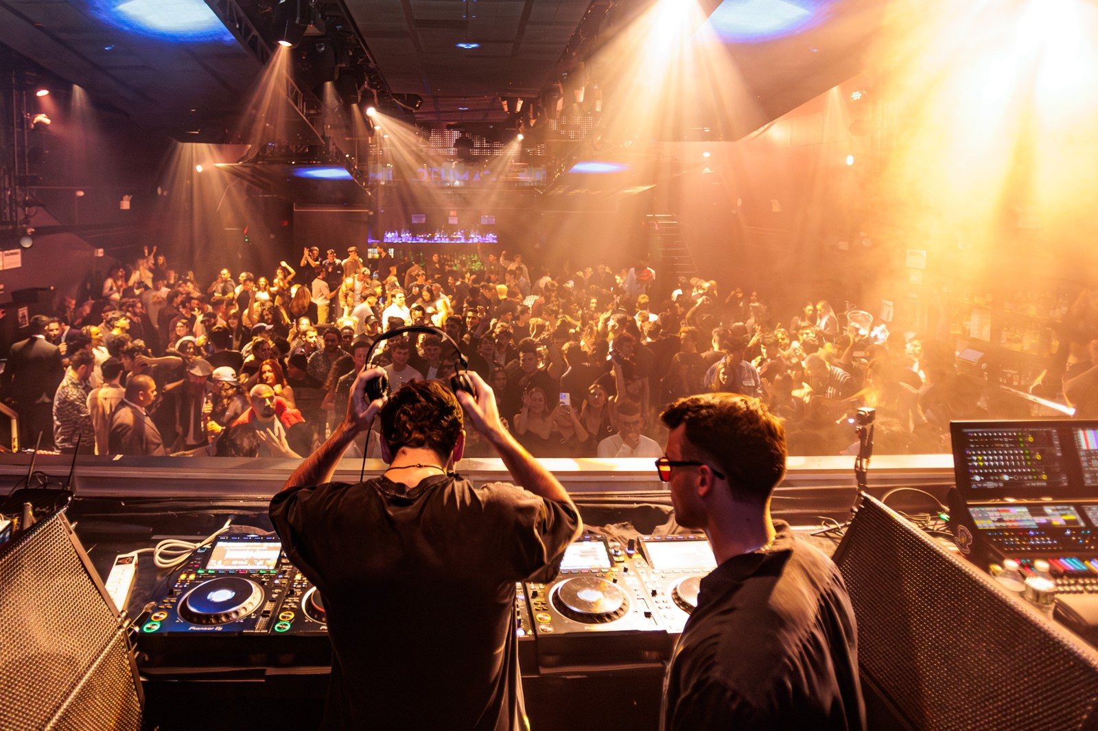 The view from behind the decks at Nebula, November 2024